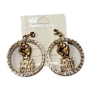 Black Lives Matter (BLM) Fashion Dangle Earrings Rhinestones Gold Silver Tone